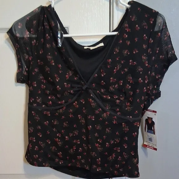Aeropostale Black Floral Mesh Crop Top - Picture 1 of 4